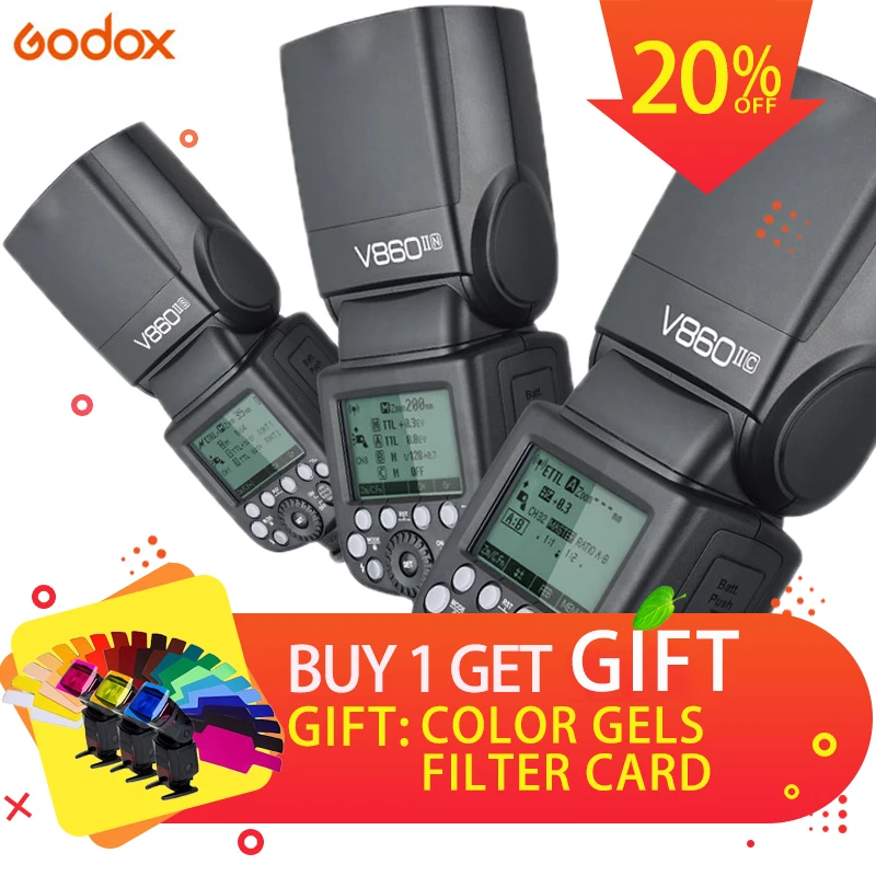 

Godox flash V860II V860II-C/N/S E-TTL HSS 1/8000 Speedlite Flash for Canon Nikon Sony Olympus Fujifilm DSLR Camera Flash Godox