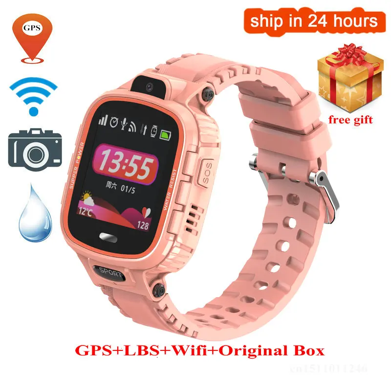 Смарт-часы детские gps wifi IP67 Водонепроницаемый для детей трекер умный gps Дети SOS мониторинг позиционирования часы 500 мАч батарея - Цвет: Розовый