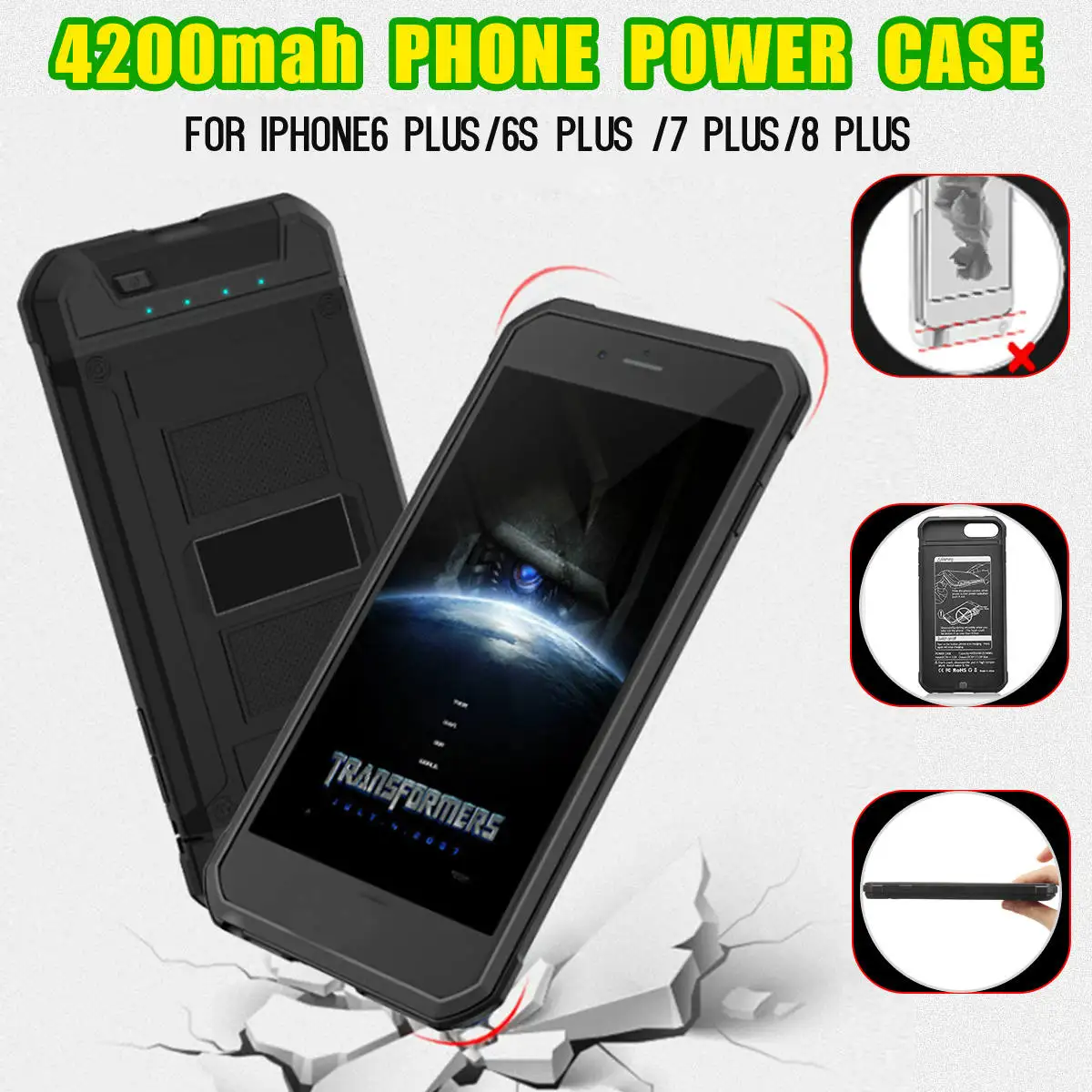 

4200mAh Dustproof Black Power Charger Bank Ultra-thin External Battery Backup Pack For phone Tablets For phone 6p/6sp/7p//8p