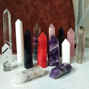 

14pcs/lot Stone crystal wand point natural rose quartz point purple crystal tower feng shui chakra healing crystals 60 to 150mm