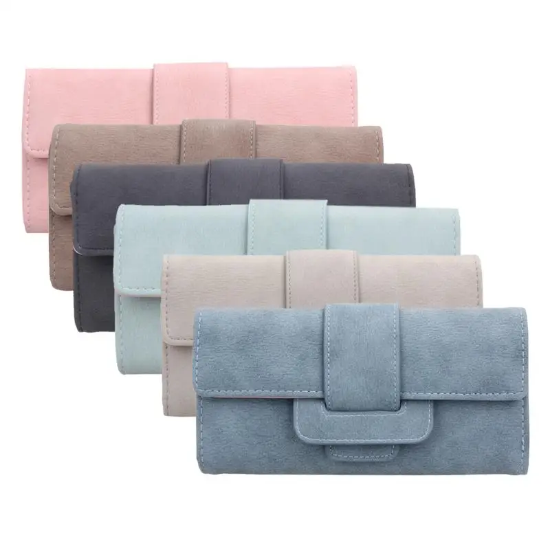 

2018 New Fashion Women Wallet Drawstring Nubuck Leather Zipper Wallet Women's Long Design Purse Tri-Folds More Color Clutches