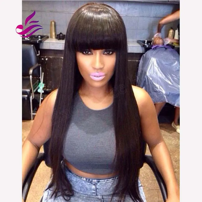 Cheap Virgin Peruvian Chinese Bang Wigs Full Lace Front Human Hair