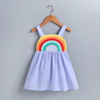 

Summer 2019 Princess Baby GirlS Dress Cute Rainbow Sling Wedding Party Dresses For Girls Toddler Cotton Beach Sundress Outfits