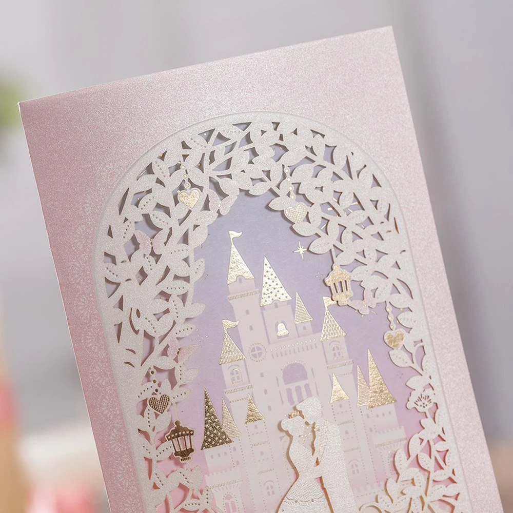 1 шт свадебные приглашения принцессы и принца в замке, блестящие цветочные Пригласительные открытки с конвертами