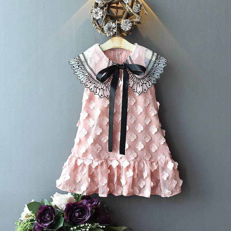 Menoea/Летняя одежда; коллекция года; детское платье в корейском школьном стиле; кружевное платье принцессы с кукольным воротником для девочек; платье для малышей