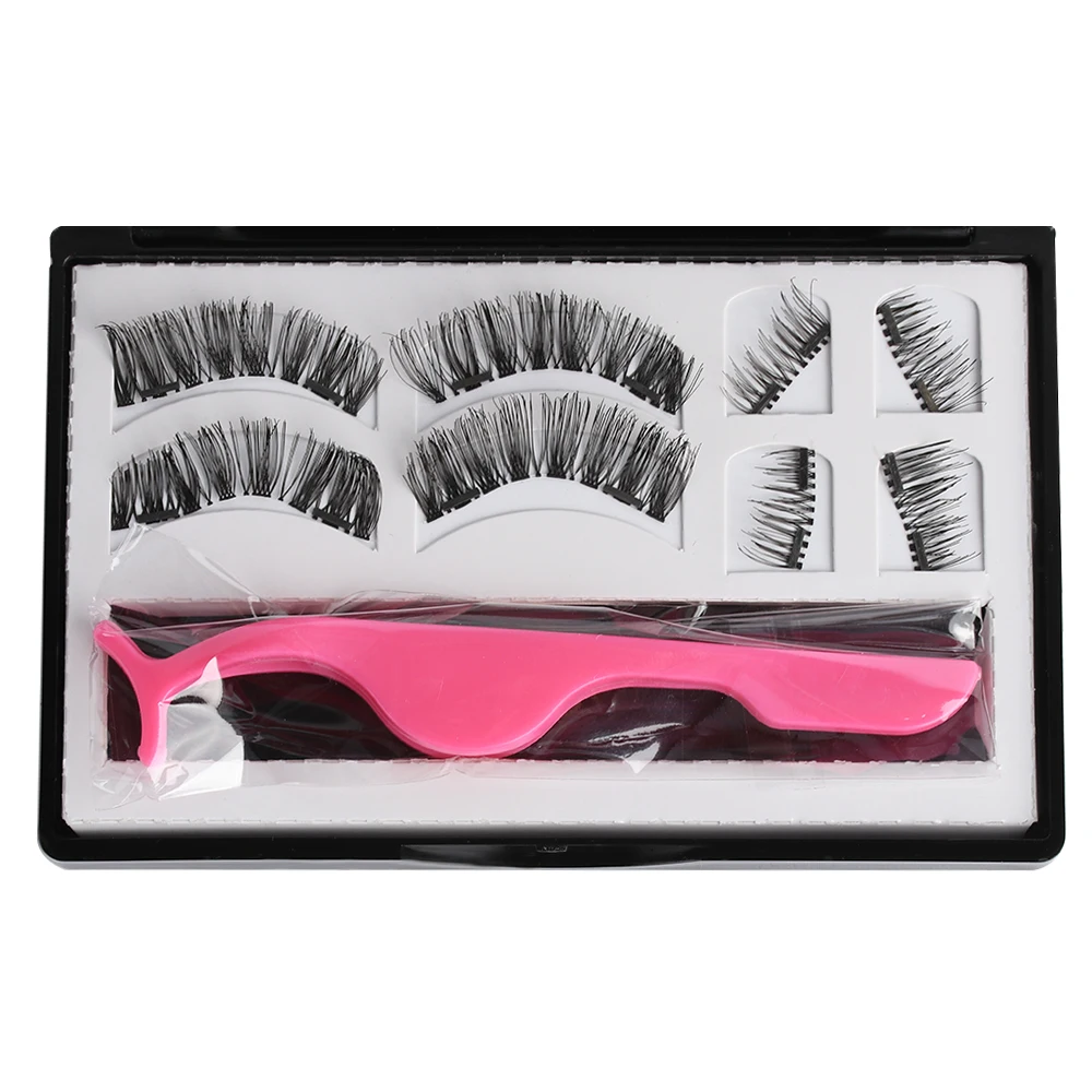 

8 Pcs/Set Dual Magnetic False Eyelashes Thick Cross Long Magnets Eye Lashes Glue-free with Tweezer Makeup Extension Tools Kit