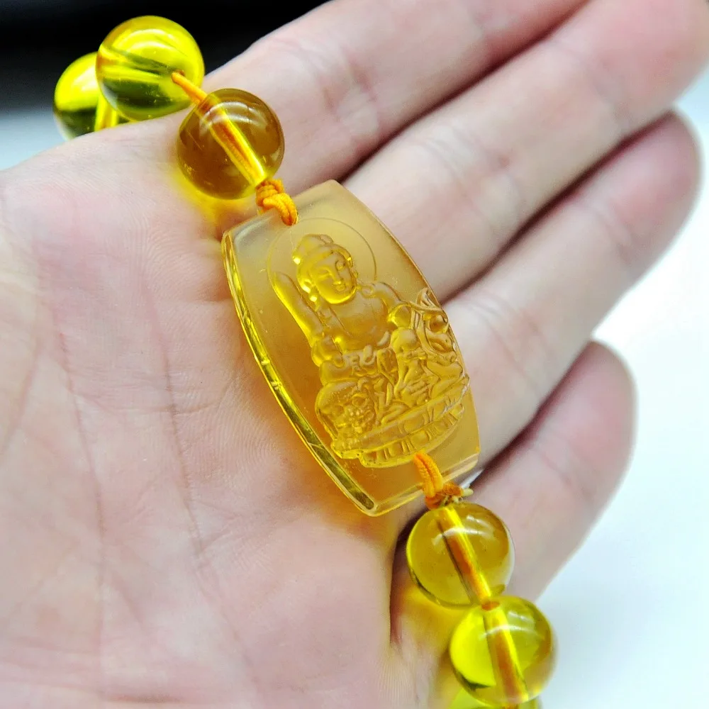 Натуральные целебные кристаллические цитриновые браслеты Будда фирменные патрон бусины желтый кристалл женские ювелирные изделия мужские Резные Лаки целебные рейки