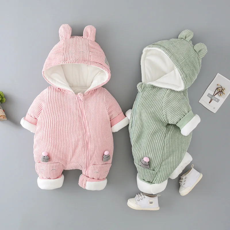 

HYLKIDHUOSE Winter Newborn Infant Rompers Baby Girl Boy Rompers Hooded Kids Children Jumpsuits Warm Plush Thick Cotton Coats