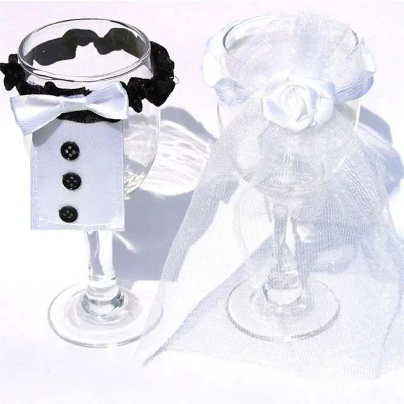

2pcs Toasting Decoration Bride&Groom Party Wedding Mark Wine Glass Decor6613