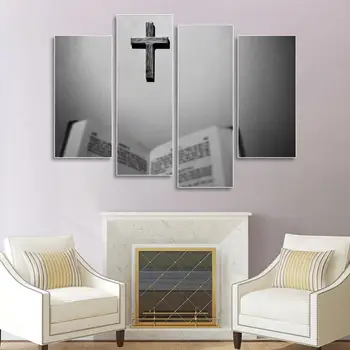 

Laeacco Canvas Calligraphy Painting 4 Panel Cross Posters and Prints Christian Wall Artwork Pictures for Living Room Home Decor