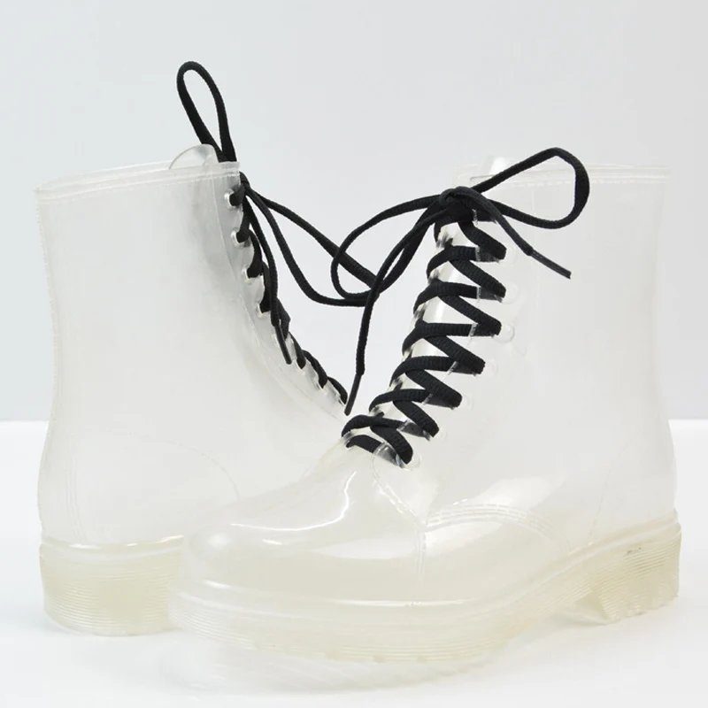 Прозрачная обувь; непромокаемые сапоги; женская обувь; женские модные прозрачные Ботинки martin на плоской подошве; водонепроницаемая обувь; BeautyFeet