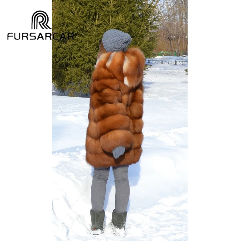 Женское пальто с натуральным мехом FURSARCAR роскошная Толстая теплая куртка