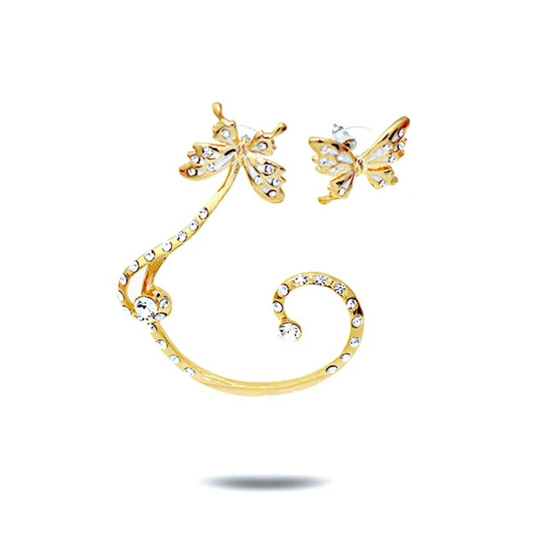 2018 Новая мода Элегантный Бабочка панк готический Кристалл Rhinestone ухо манжеты