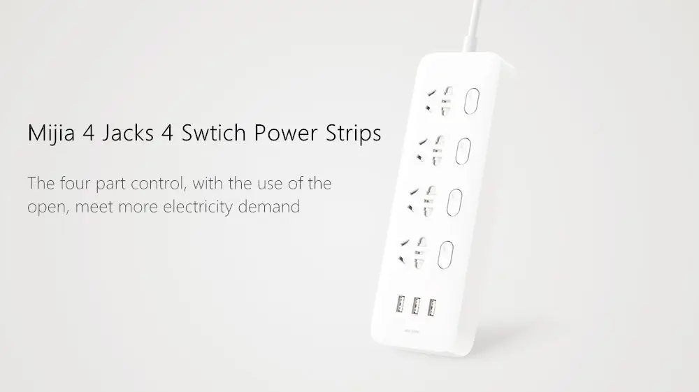 Xiaomi power Strip 4 розетки индивидуальные переключатели управления 5 В/2.1A Быстрая зарядка 3 USB порта удлинитель зарядное устройство 2 м кабель H15