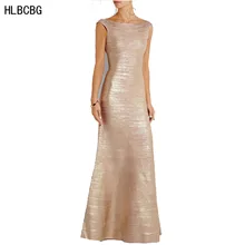 Women’s Long Bandage Dress Floor Length Newest Evening Club Celebrity Party Dress Heavy Rayon Knitted Dress Gold 2344 XS S M L