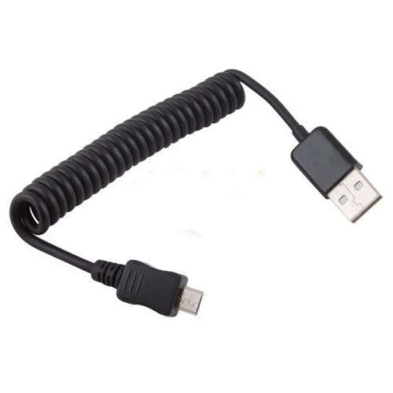 Пружина USB 2,0 «Папа-папа» выпуклый кабель микро-usb B спиральный обмотанный 5-контактный разъем адаптера переменного тока цифровой USB кабель для зарядки передачи данных разъем USB Зарядное устройство кабель - Цвет: Черный