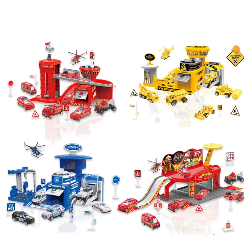 

DIY 3D Car Track parking lot Toys police engineering fire truck parking lot model Assemble toys for kids Children Birthday