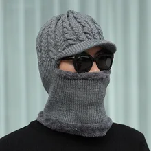 Новая зимняя шапка, шарф Skullies Beanies для мужчин, вязаная шапка, мужская маска, толстая Балаклава, ушанка, шерстяной берет, мужская шапка