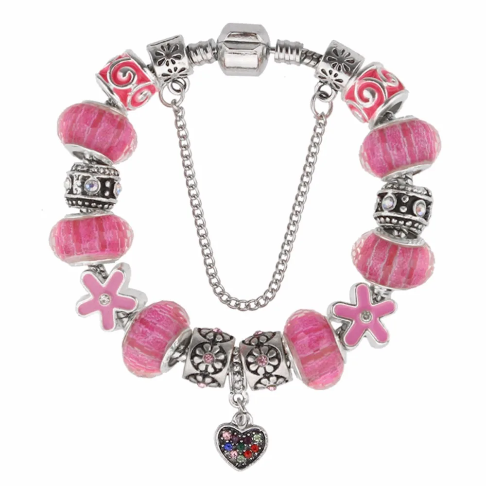 Endless Charms Bracelet & Bangle With Beautiful pink glass bead and
