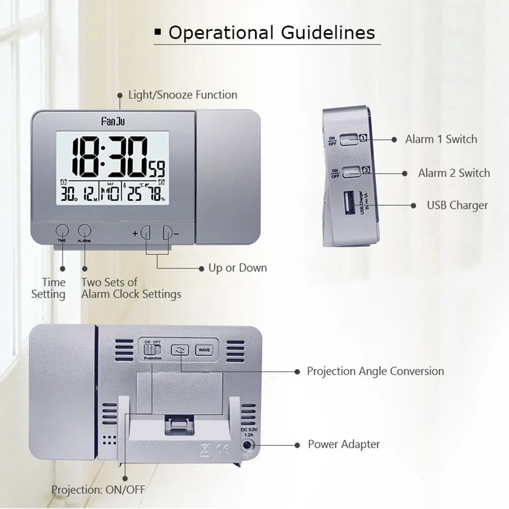 Проекционные будильники двойные 3 дюйма ЖК-подсветка Будильник USB зарядное устройство домашний умный будильник с информацией о погоде часы