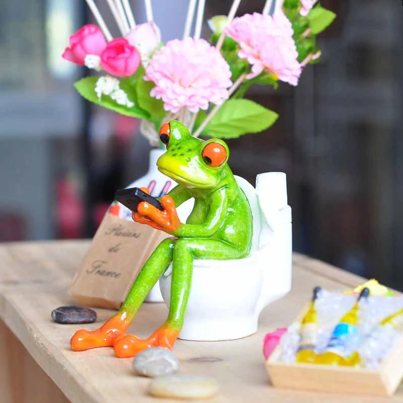 3d скульптура лягушки куклы фигурки каваи ремесла сидя туалетные украшения для домашнего декора смолы фигурки лягушек аксессуары для дома