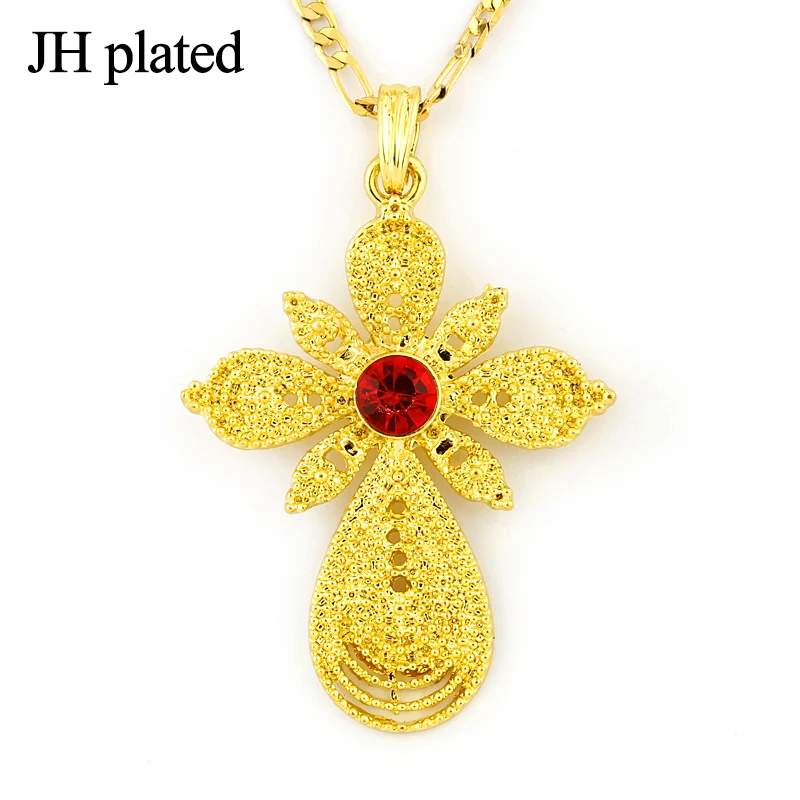 

JHplated African/Ethiopia/Arab Pendant necklace Jewelry cross color stone wedding gift for women