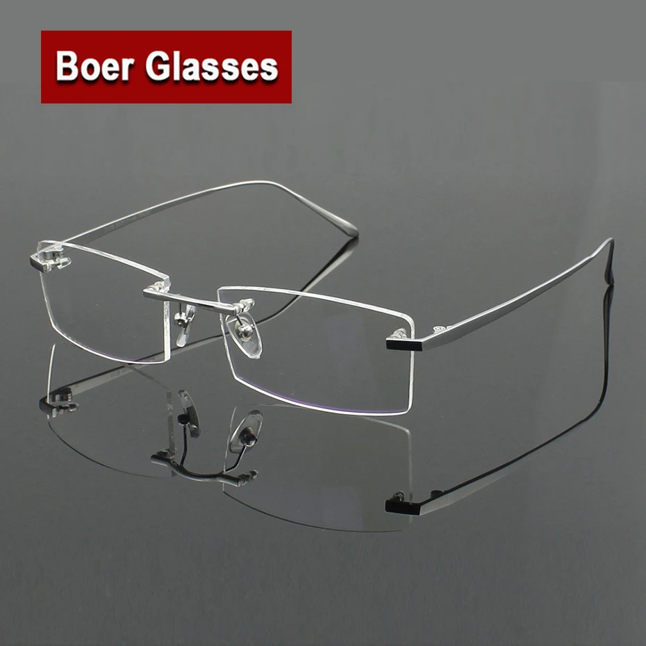 

Pure titanium men's rimless optical frame progressive multifocal Photochromic Anti Blue Clear Lens Prescription eyeglasses #1179