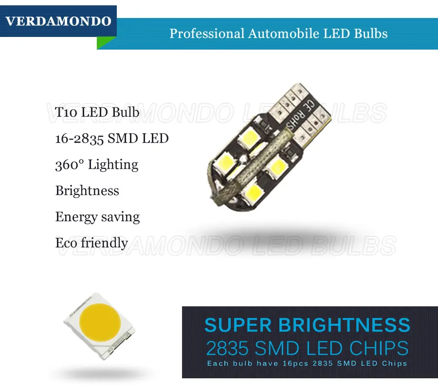T10 W5W 194 168 LED 16 2835 SMD Автомобильные огни купол номерной знак двери боковой