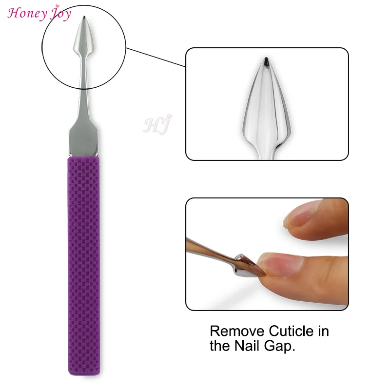 

Professional Grade Sharp Tip Pointed Stainless Steel Cuticle Pusher Remover Cutter Trimmer with Antiskid Rubber Grip Handle