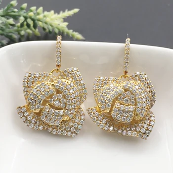

Lanyika Fashion Jewelry Stereo Romantic Elegant Camellia Zircon Earrings Stud Micro Pave Engagement Popular Earring Best Gift