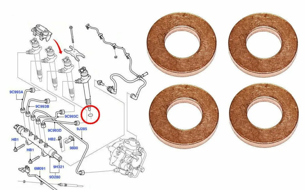 4 шт. SI-AT28053 уплотнение топливной форсунки Медь шайба для Ford Transit MK7 2,2 2,4 3,2 2006 Медь шайба