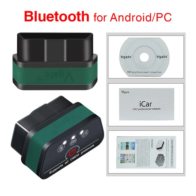 Bluetooth Vgate iCar2 ELM327 v2.1 считыватель кодов OBD2 сканер elm 327 icar 2 диагностический инструмент Android/PC крутящий момент для автомобилей OBDII - Цвет: Зеленый