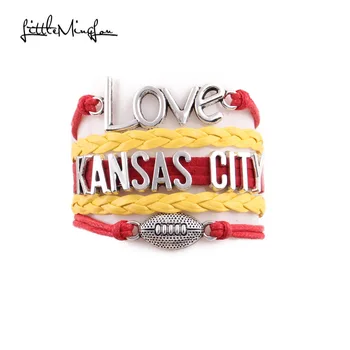 

Little MingLou Infinity love Kansas City Bracelet football Charm leather wrap men bracelets & bangles for Women jewelry fan gift