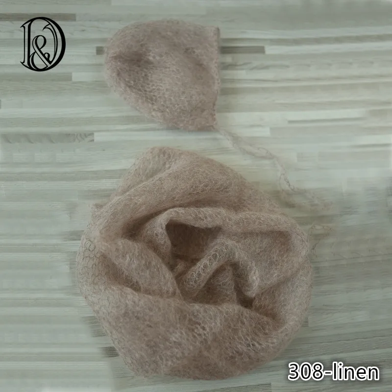60x30cm Handknit Wraps Set Wraps with Bonnet Soft Real Little Mohair Baby Photography Props Newborn Photo