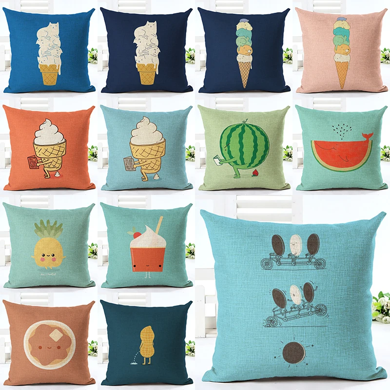 

Newest Design Cartoon Ice Cream Throw Pillow Geometry Cushion Cover Home Decor Printed Linen Square Home Decor Pillowcase