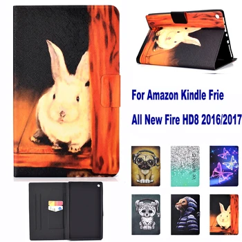 

Fashion Pattern Stand Card Slot Case For Amazon Kindle Fire All new Fire HD8 2016 2017 Case Cat Dog Rabbit case coque para capa
