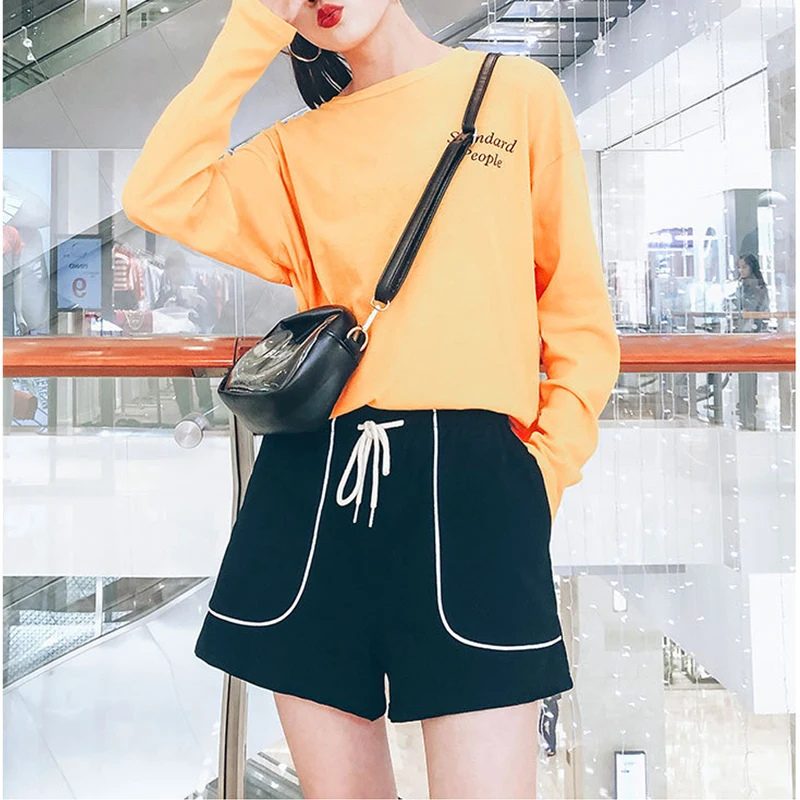 

Sports shorts female summer 2019 new loose casual Korean version of the wild running three black cotton large size