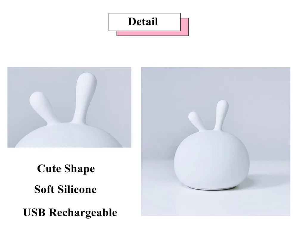 SuperNight Cartoon Rabbit LED Night Light Cute Bunny Colorful Silicone USB Children Kids Baby Bedroom Bedside Table Lamp Gift (17)