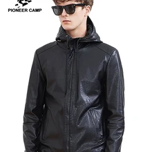 Пионерский лагерь, Новое поступление, кожаные куртки, Мужская брендовая одежда, повседневная мотоциклетная куртка с капюшоном, мужское качественное кожаное пальто, AJK803545