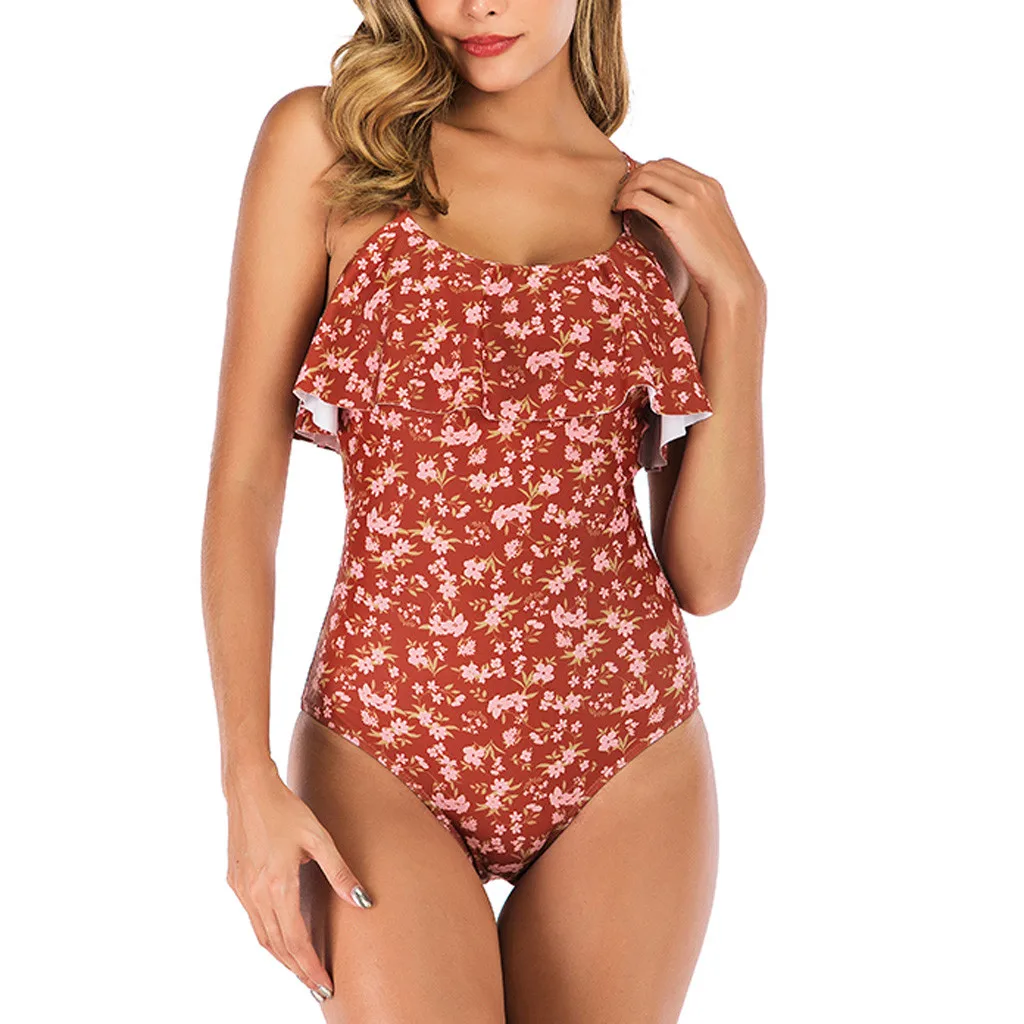 

2019 New Fashion Women Floral Print Tankini Ladies One Piece Bikini Swimwear Push-Up Padded Bra Swimsuit Beachwear Bathing Suit