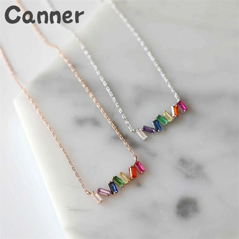 

Canner Colorful CZ Stone Necklaces Pendant Charm Long Chain Necklaces For Women Cubic Zircon Necklaces Jewelry Women Gifts A40