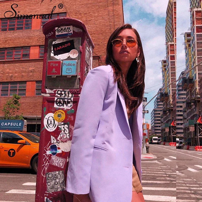 Simenual Fashion Office Lady Blazers Long Sleeve Casual Solid Violet Jakets 2019 Autumn Winter V Neck Basic Slim Women Blazer
