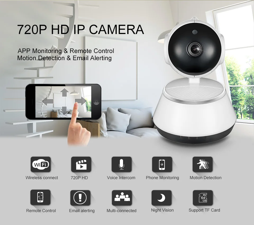 TRINIDAD WOLF Wireless IP Camera WIFI 720P CCTV Home Security Cam Micro SD Slot Support Microphone & P2P Free APP Surveillance