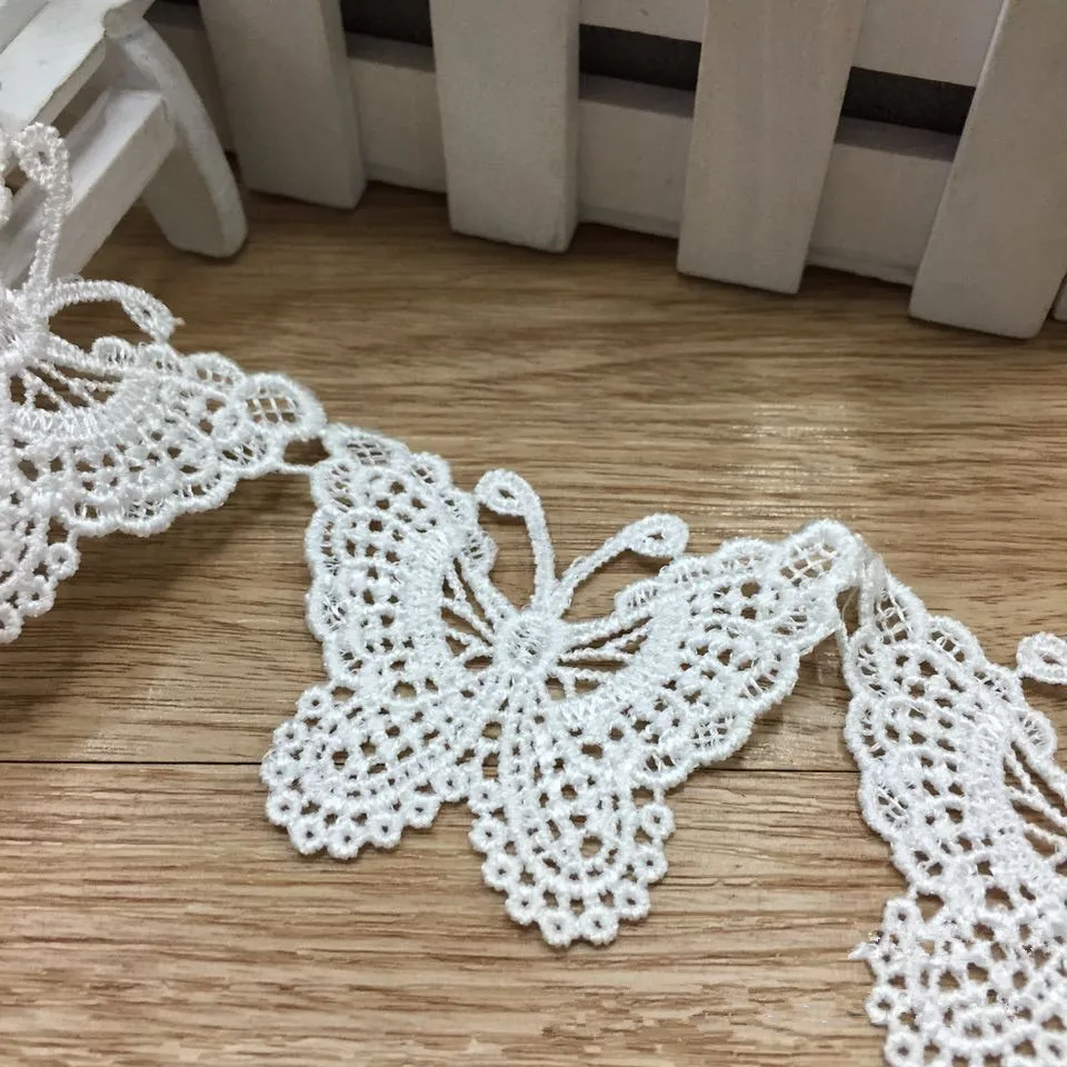 1yrd Embroidered Lace Trim White Butterfly Cut Out Applique Patch 1372