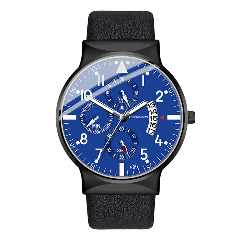 Светящиеся повседневные часы для мужчин бизнес Дизайн Кварцевые брендовые часы кожаный ремешок современный подарок наручные часы Relogio Masculino - Цвет: BlackBlue