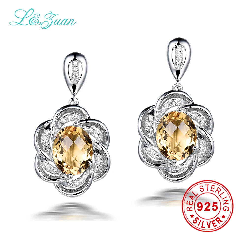 

I&zuan 9.41ct Natural Citrine Drop Earrings 100% 925 Sterling Silver Jewelry Flower Mystic Topaz Earrings For Women Brinco