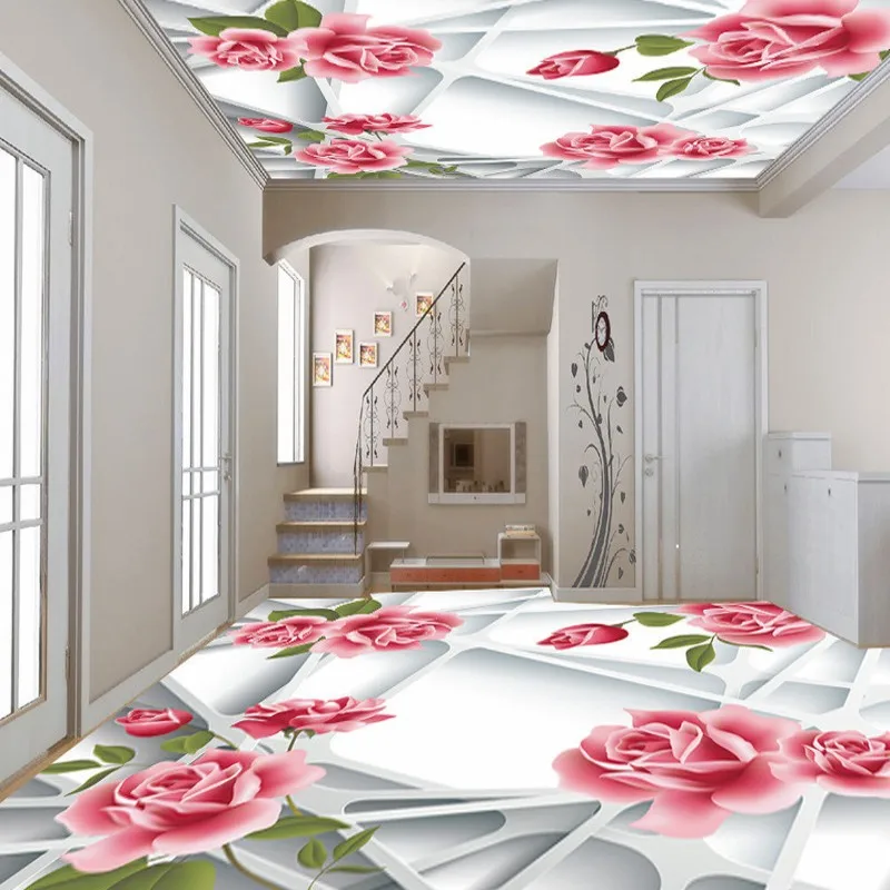 ФОТО Free Shipping 3d pink roses floor stereo wear non-slip high-quality waterproof office decpration bedroom wallpaper mural