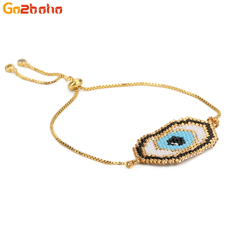 

Go2boho Gold Evil Eye Bracelets For Women Men Metal Snake Chain Bracelet Female Handmade MIYUKI Seed Beads Turkish Jewelry Gift