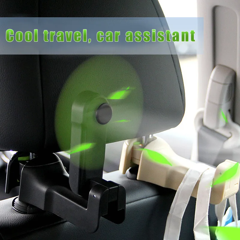 

2Pcs Car Seat Back Headrest Hook with Fan Multifunction USB Rechargeable Mini Cooler Fan NR-shipping
