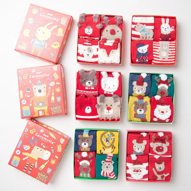 CM512734-512854, г., Новое поступление, яркие жаккардовые хлопковые носки Caramella красные носки для девочек с рождественской тематикой